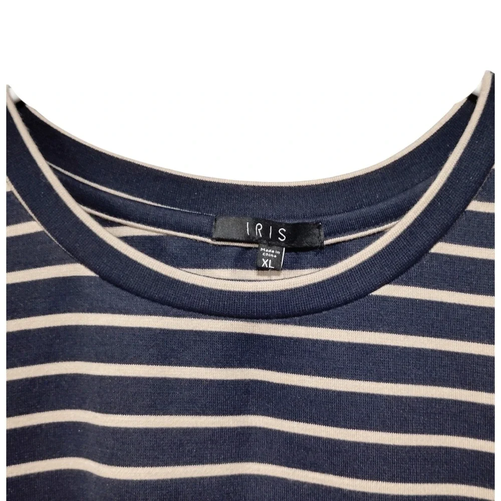 IRIS Navy White Striped Asymmetrical Hem Short Sleeve T-Shirt Dress Size XL - Picture 3 of 10